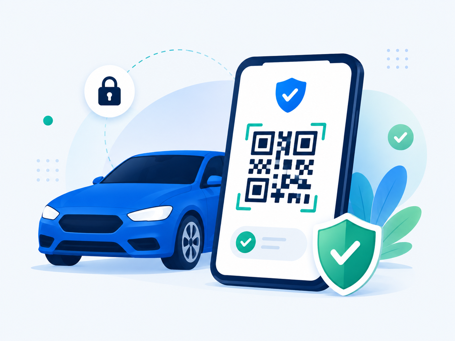 Teléfono con QR AutoDoc junto a un vehículo